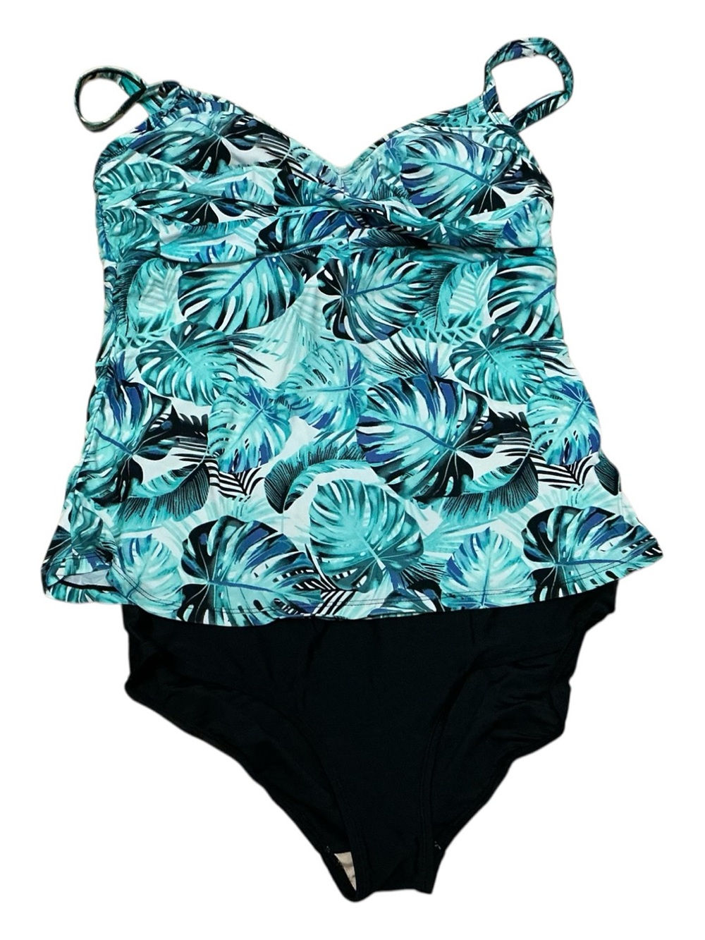 Ceeb Tropical Leaf Print Women’s Tankini Swim Top  with Black Swim Bottom